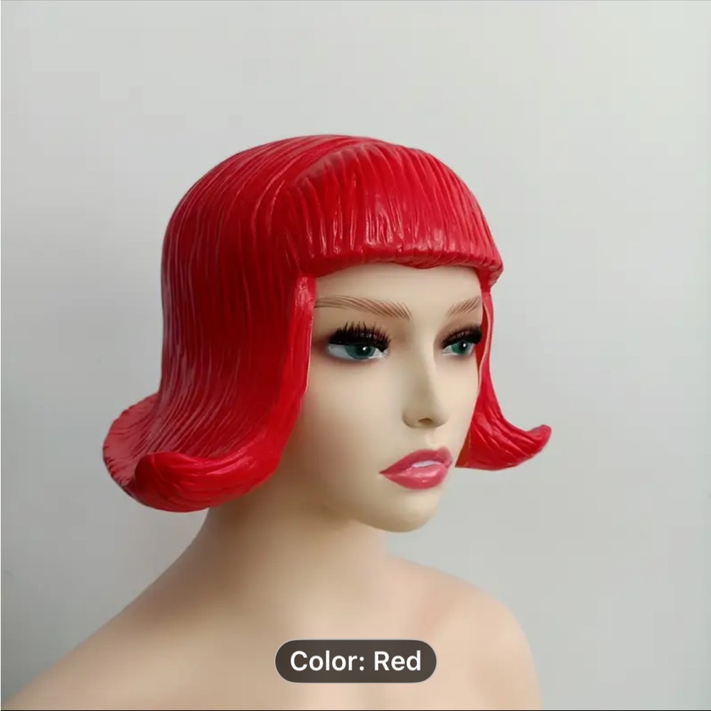 Red bob latex Halloween Wig